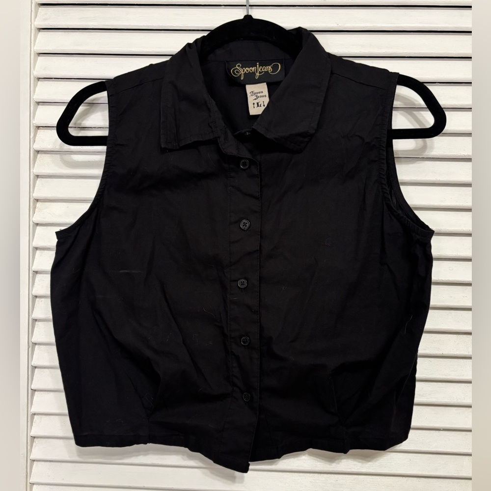 Spoon Jeans Black Sleeveless Button-Down Shirt